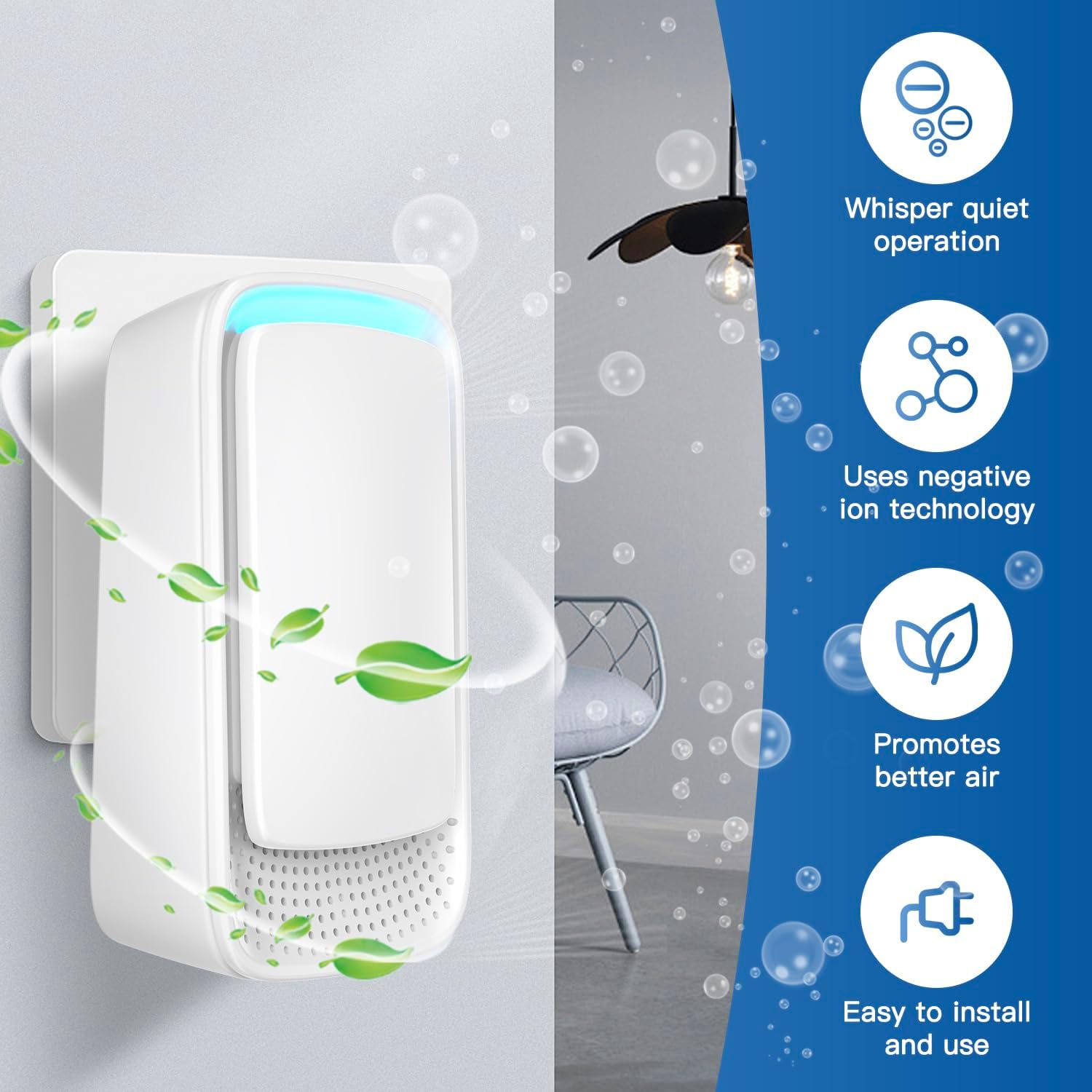 Plug In Air Ionizers - Negative Ion Technology Air Purifier - Quiet Operation Air Freshener for Home, Bedroom, Office, Garage Room - Portable Air Purifiers Odor,Pets Smell - Air Cleaner White (4 Pack）